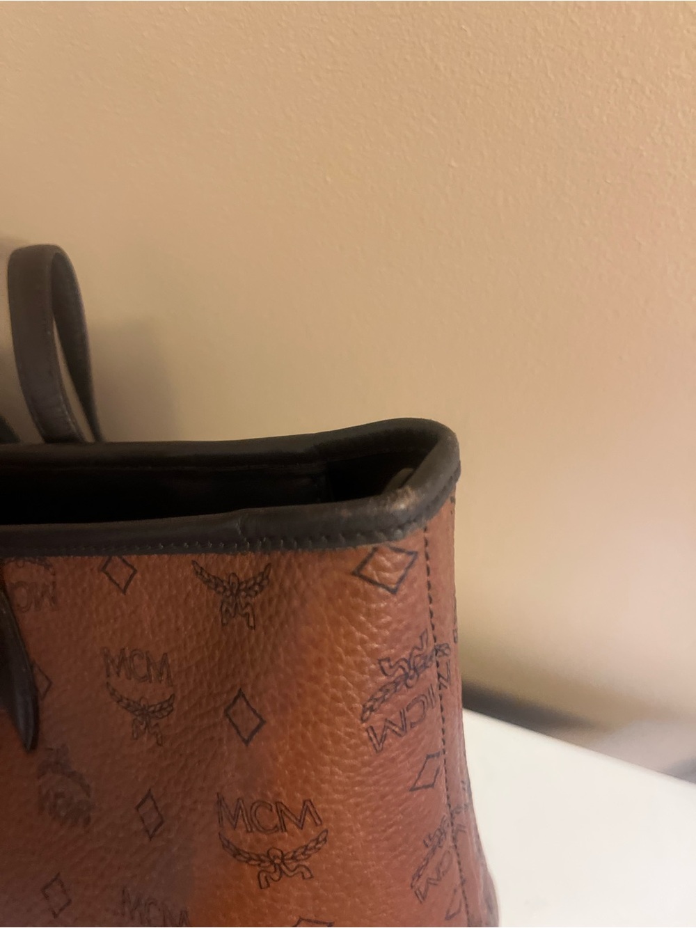 MCM Cognac Visetos Tote with Blue and Orange Stripe - Picture 9 of 12